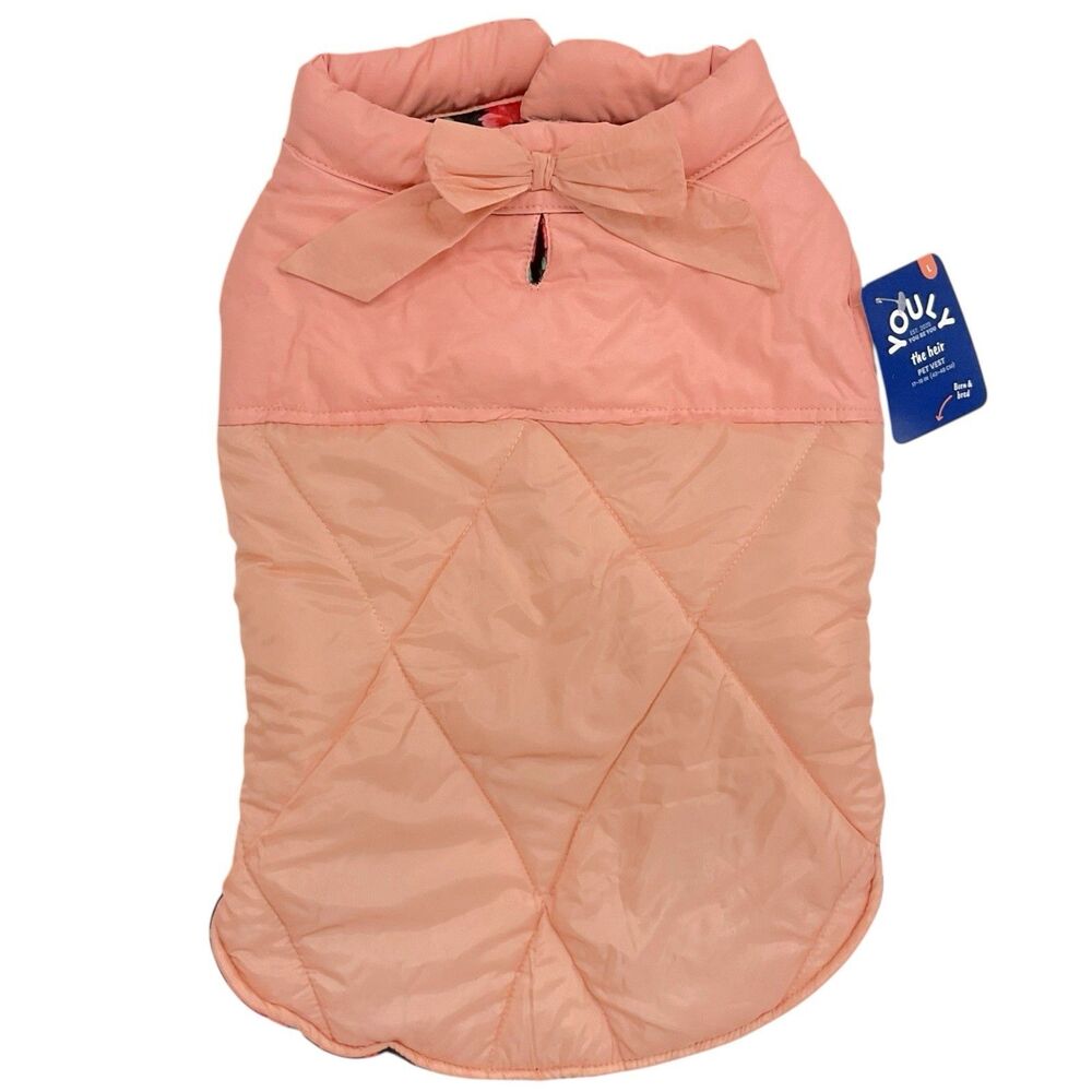 Youly Size Large (17" - 19") Pink Bow Puffer Vest Warm Dog Pet Jacket NWT‎